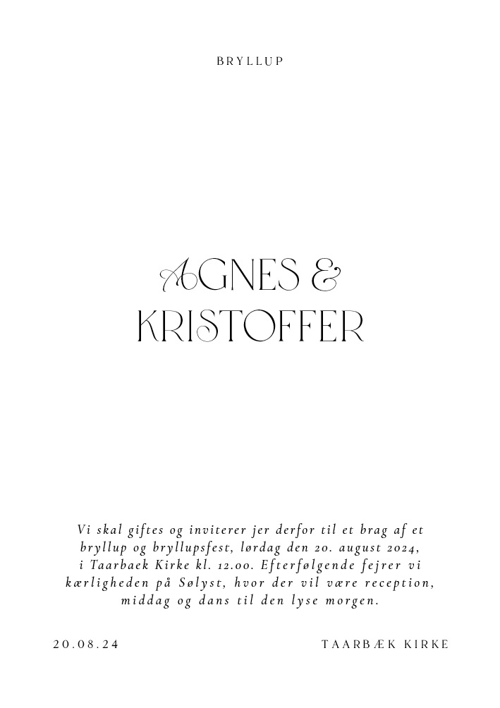 Bryllup - Agnes og Kristoffer Bryllupsinvitation